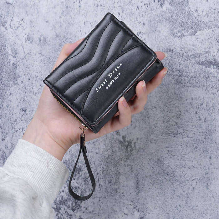 Wholesale Stylish Women' s PU Leather Card Holder Wallet Solid Black
