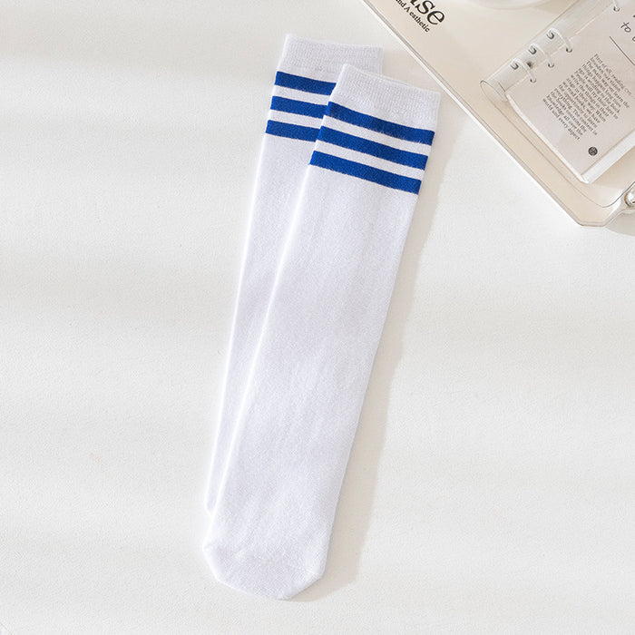 Wholesale Combed cotton three bar striped socks with straight leg and high leg design, versatile socks
