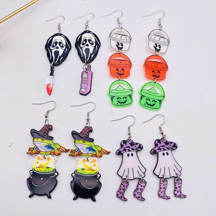 Wholesale Halloween Cowboy Ghost Face Acrylic Earrings JDC-ES-Chengy041