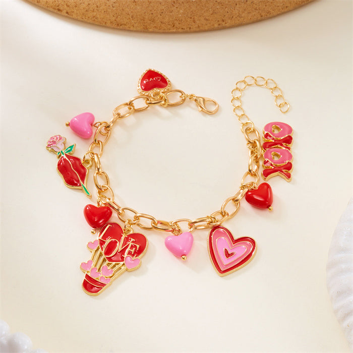 Wholesale Valentine' s Day multi-charm pink bracelet