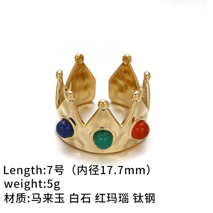 Wholesale Cross-border retro brass gold-plated zircon agate titanium steel ring does not fade exquisite fashion sense high sense autumn and winter women