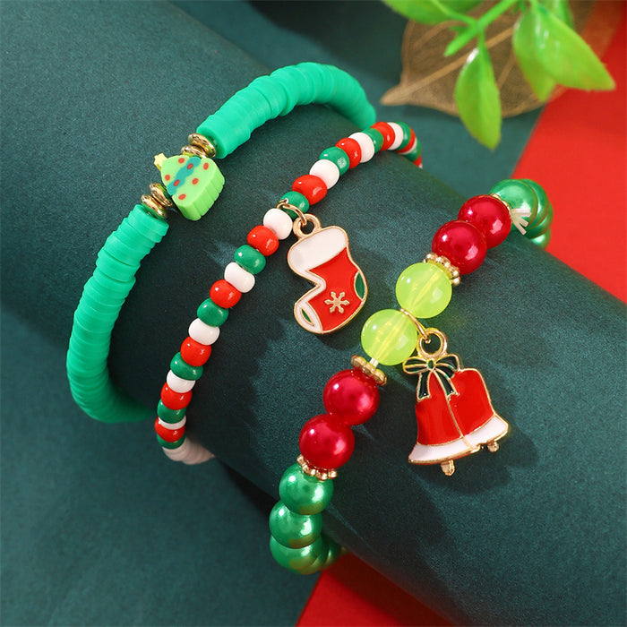 Wholesale Polymer Clay Christmas Bracelet Set Snowflake Santa Design Fashion Accessory Gift