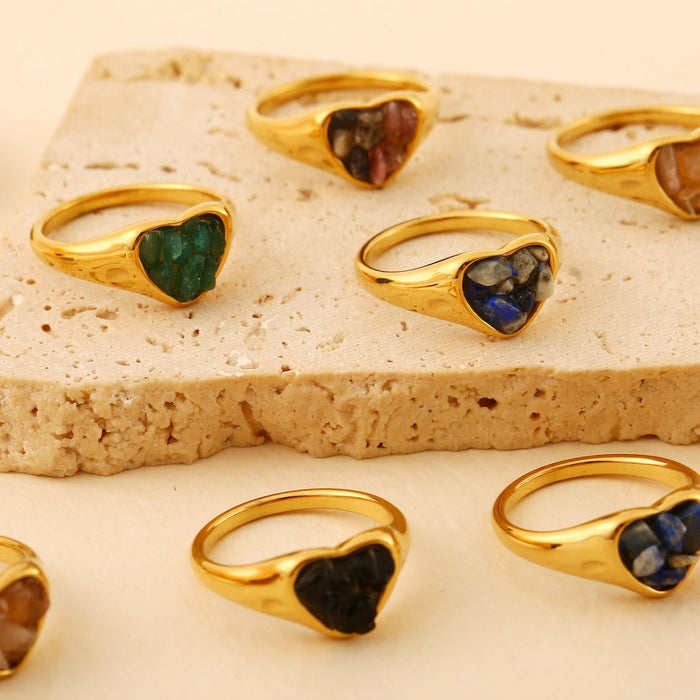Wholesale Original design, personalized stainless steel ring with natural stone heart shape, high-end feeling, ring color preservation wholesale