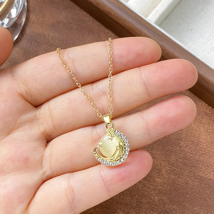Wholesale Simple necklace, high-end cat eye stone pendant, light luxury collarbone necklace accessory