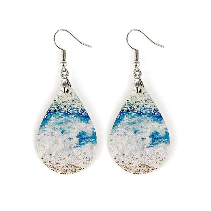 Wholesale Summer Waves Wooden Earrings Imitation Marble Printing Bohemian Lightweight Earrings