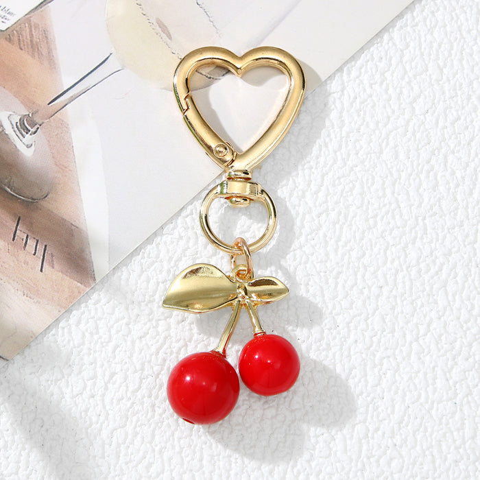 Wholesale Trendy Cherry Keychain Bag Charm Red Zinc Alloy Gift MOQ≥2
