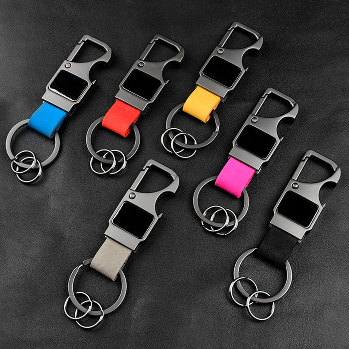 Wholesale Leather keychain multifunctional creative car keychain laser engraved metal pendant