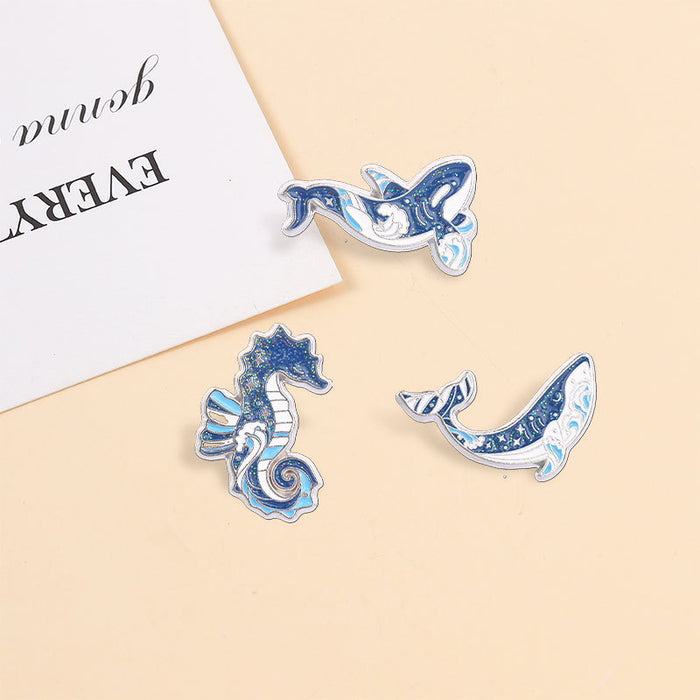Wholesale Zinc Alloy Enamel Blue Ocean Animal Brooch Whale Orca Seahorse Wave Design Trendy Jewelry Accessory For Resale
