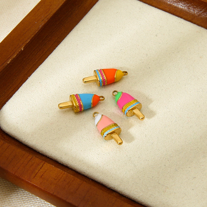 Wholesale Fashionable and cute colorful dripping oil ice cream popsicle pendant with gold-plated stainless steel DIY accessories