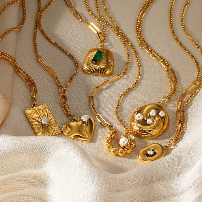 Wholesale gold stainless steel zircon pearl necklace love pendant