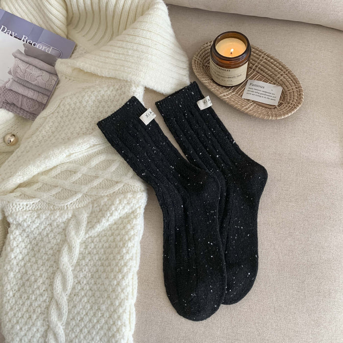 Wholesale Cloth labeled wool socks, thickened warm cotton socks, stacked socks, mid tube socks