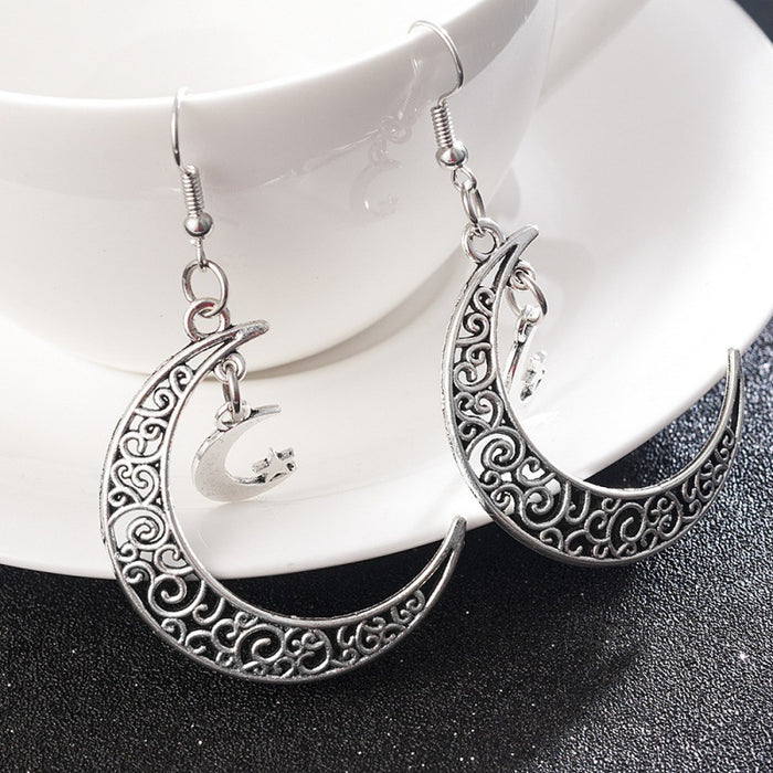 Wholesale earrings retro hollow moon earrings trend double Crescent earrings