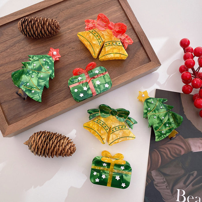 Wholesale Medium Red Christmas Bell Acetate Shark Clip With Pearl For Party Gift