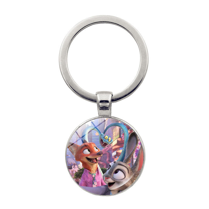 Wholesale Cute round cartoon pendant keychain made of glass