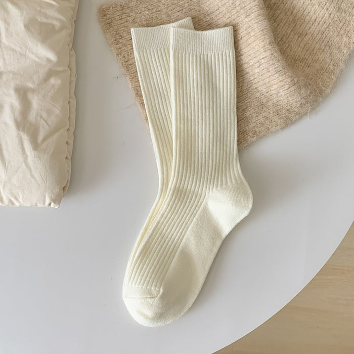 Wholesale Woolen socks in autumn and winter, solid color, vertical stripes, woolen midsole socks, thick and warm, stacked long socks