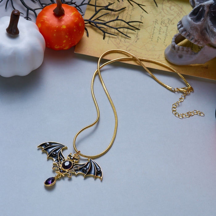 Wholesale Halloween Gothic Bat Rhinestone Ghost Pendant Necklace