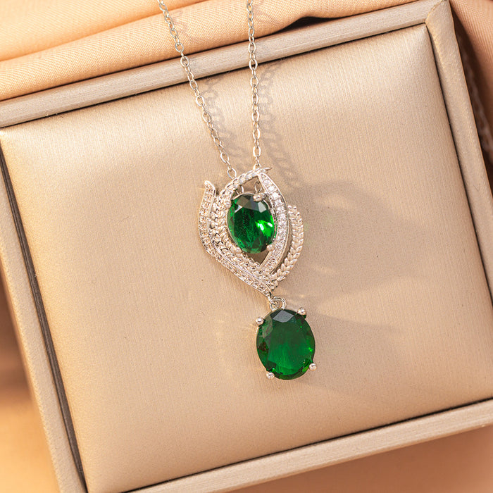 Wholesale Geometric Copper Inlaid Zircon Pendant Necklace Gold Plated Titanium Steel Layering Jewelry MOQ≥2
