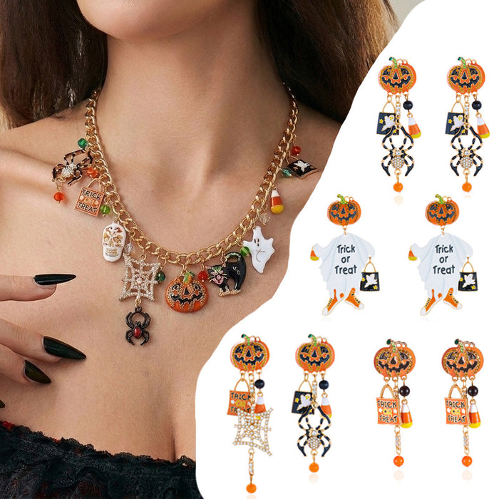 Wholesale Halloween Skeletons Ghost Pumpkin Necklace Trendy Party Jewelry