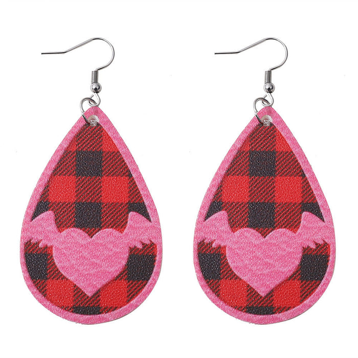 Wholesale Earrings PU Valentine's Day Earrings Black Red Check  JDC-ES-ChL008