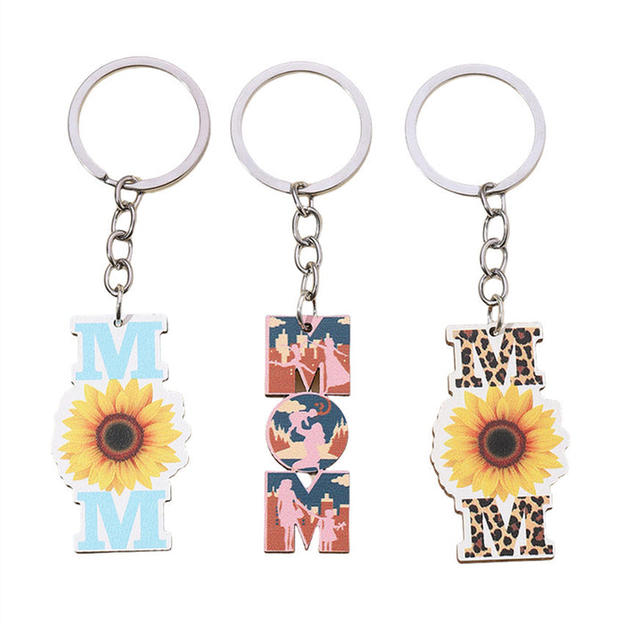 Wholesale Chrysanthemum MOM Mother's Day Western Style Wooden Keychain JDC-KC-RongR017