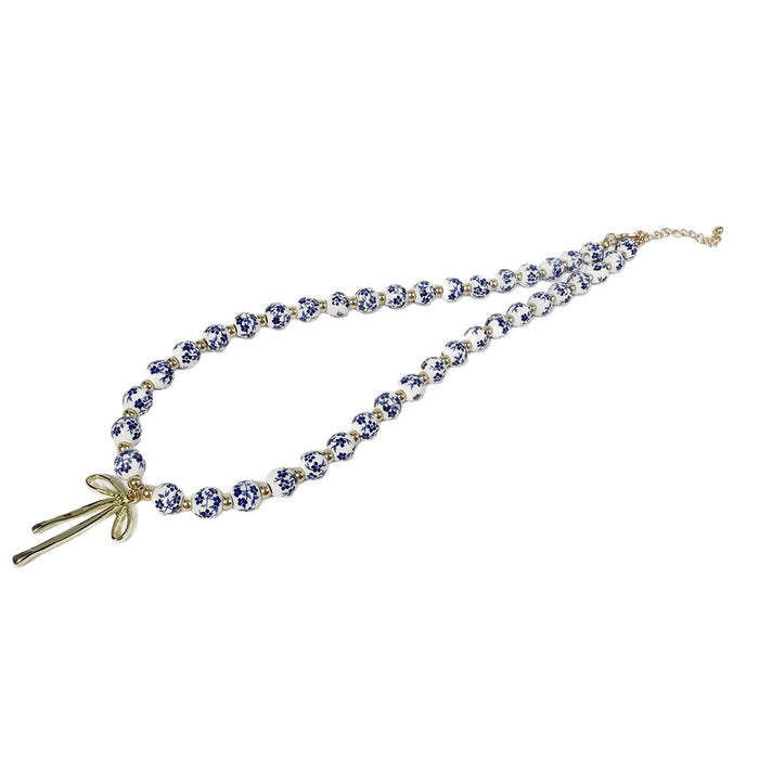 Wholesale Chinese Style Blue White Porcelain Ceramic Bead Butterfly Bow Necklace Fashion Accessory MOQ≥5