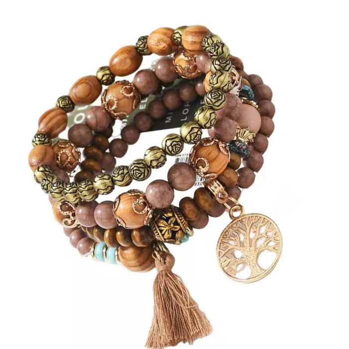 Wholesale Creative Tassel Multi-layer Wooden Bead Ethnic Style Wristband JDC-BT-NHong003