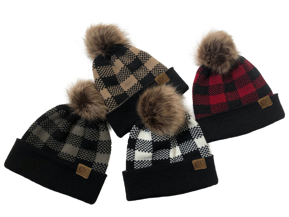 Wholesale Beanie Christmas Plaid Detachable Fur Ball Curled Knitted Hat JDC-FH-YiXun008