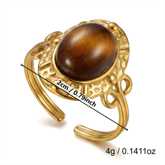 Wholesale Gold Plated Tiger Eye Stone Ring with Vintage Texture and Layered Beads