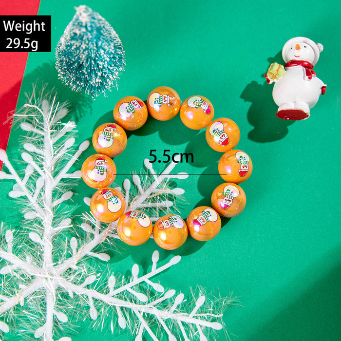Wholesale Resin Beaded Bracelet with Snowman Bell Print Colorful Round Beads Christmas Jewelry Accessory MOQ≥2