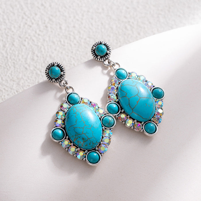 Wholesale Retro ethnic turquoise flower earrings