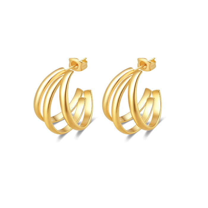 Wholesale Geometric Titanium Steel Three-Line Dense Earrings