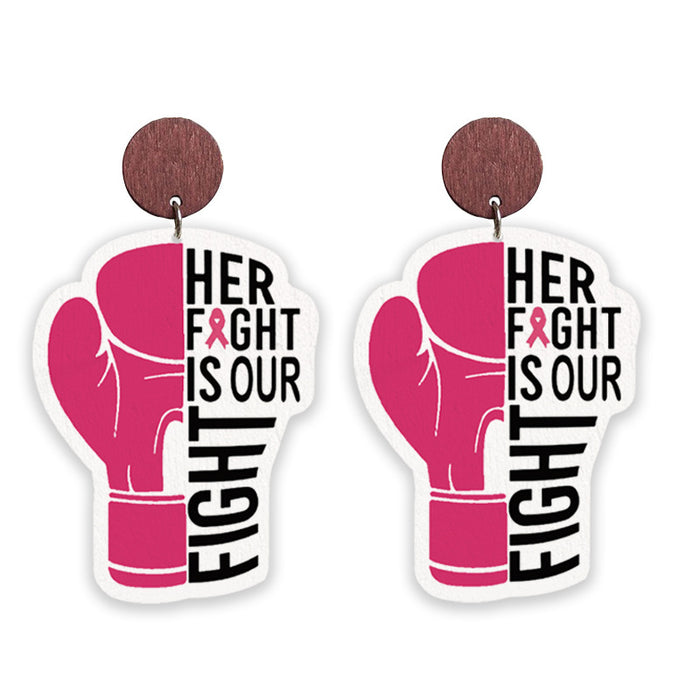 Wholesale Struggle Jewelry Pink Ribbon Wooden Pattern Earrings
