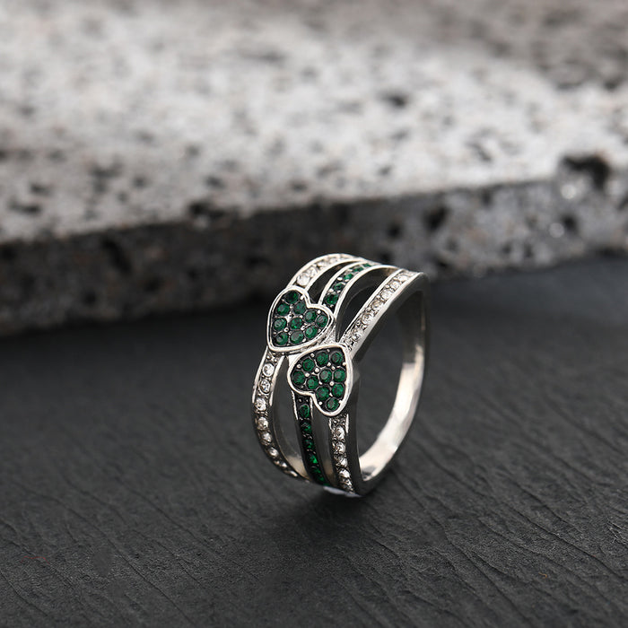 Wholesale Ring set with diamonds, heart ring, personalized ring, fashionable, simple, retro, posing ring