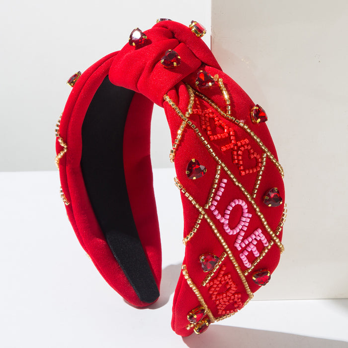 Wholesale Valentine' s Day hand-sewn heart-shaped letter " LOVE"  beaded headband