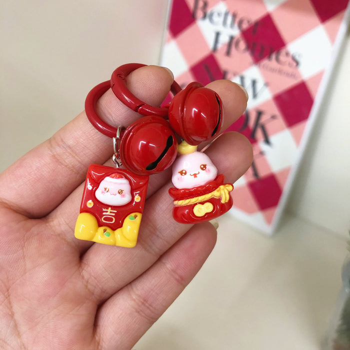 Wholesale Circle Button Cute Cartoon Student Backpack Keychain Car Couple Key Pendant