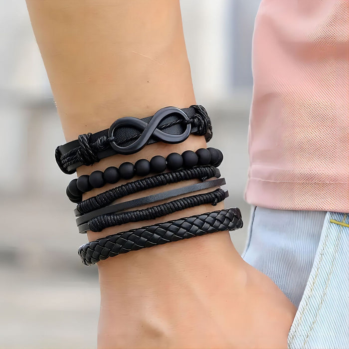 Wholesale 4-piece set of cowhide bracelet, hand woven vintage fashion bracelet