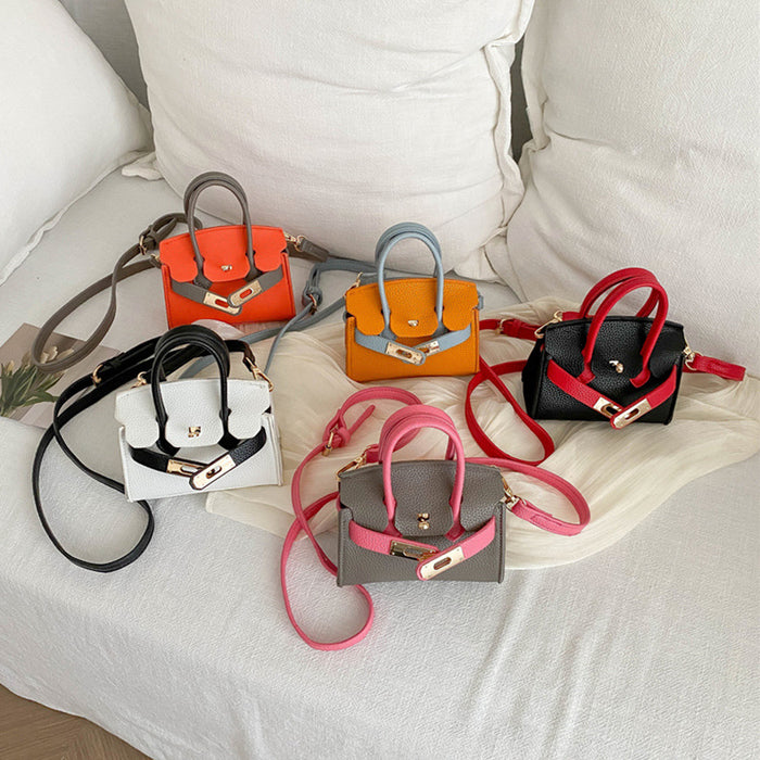 Wholesale New fashionable lychee patterned mini Kelly bag for girls, contrasting color crossbody bag