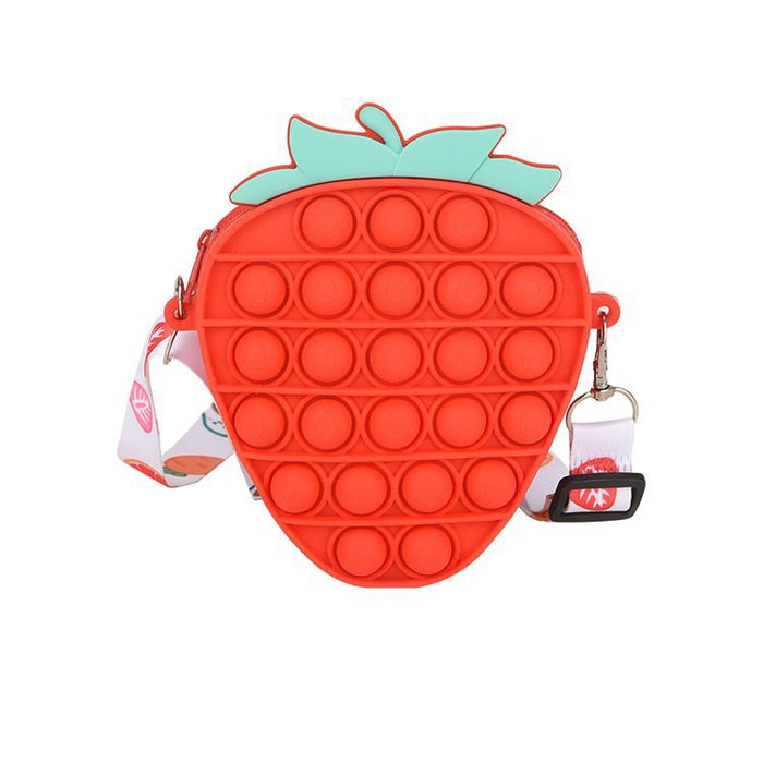 Wholesale Cute Silicone Crossbody Wallet for Girls Red Strawberry Bow Design