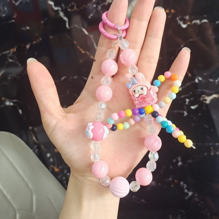 Wholesale Cartoon Cute Beaded Mobile Phone Chain Fashion Keychain Bow Bag Pendant