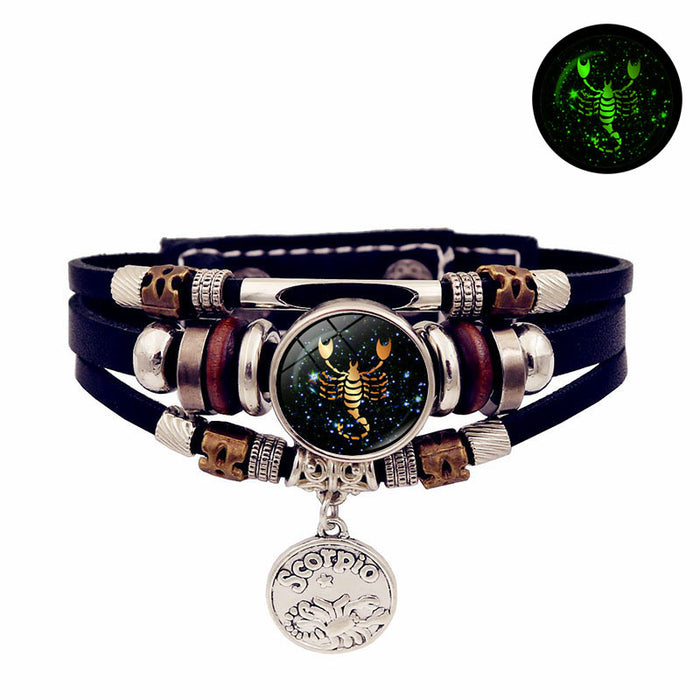 Wholesale Luminous 12 Constellation Leather Multi-layer Beaded Bracelet Creative Hand Jewelry