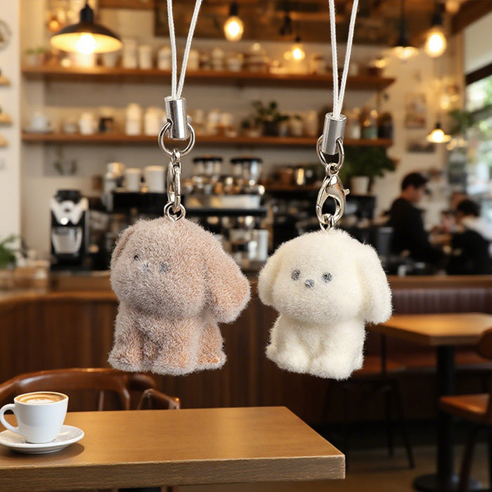 Wholesale 3D Flocked Resin Dog Pendant Mini Doll Phone Charm DIY Keychain