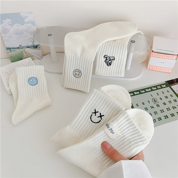 Wholesale Socks Embroidered Smiling Face Middle Socks Sports Long Socks