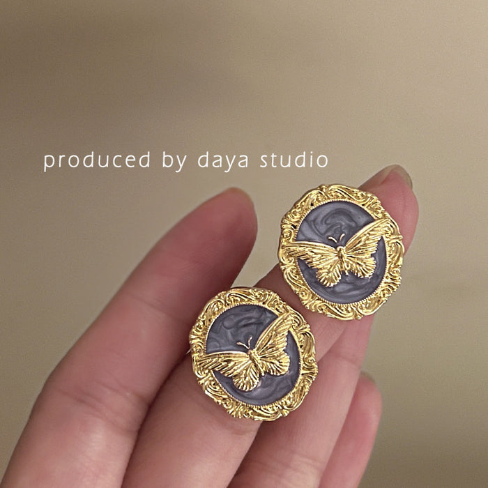 Wholesale Vintage Butterfly Drop Glaze Alloy Earrings JDC-ES-WuN001