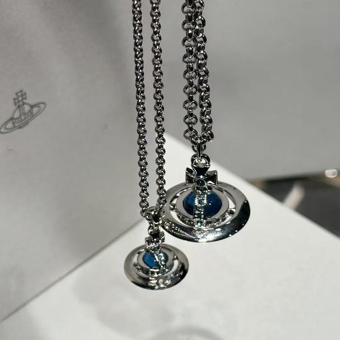 Wholesale Denim Blue Stereo Planet Necklace Sweater Chain