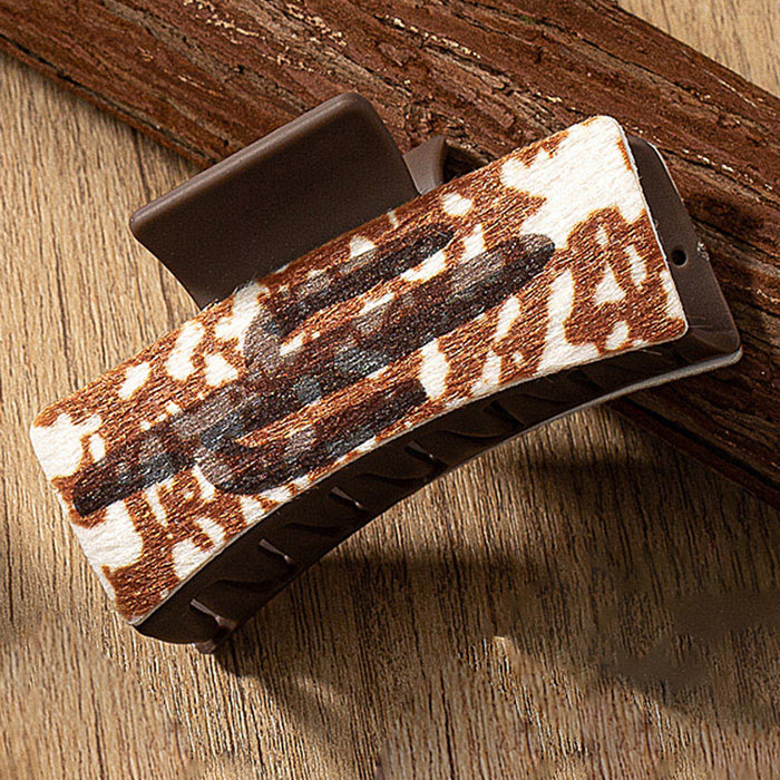 Wholesale Leather Western Denim Style Cactus Printing Shark Clip Hairpin Hair Accessories