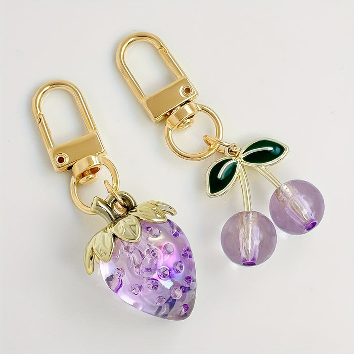 Wholesale Peach Heart Sweet Translucent Strawberry Flower Heart-Shaped Keychain