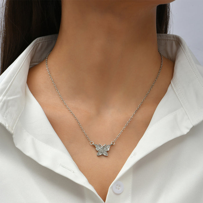 Wholesale New fashion and minimalist butterfly full diamond necklace with collarbone chain and neck chain