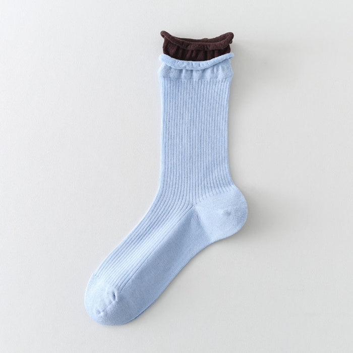 Wholesale Boneless thin socks, mid tube socks, rolled edges, versatile mesh, stacked socks, cotton