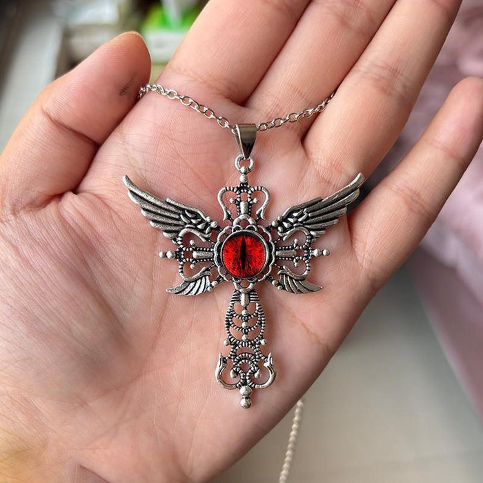 Wholesale Red Devil's Eye Pendant Jewelry Creative Cross Stainless Steel Necklace Necklace