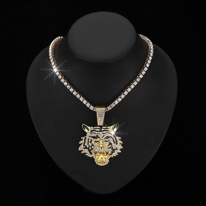 Wholesale Alloy Three-Dimensional Full Diamond Tiger Pendant Necklace  Jewelry